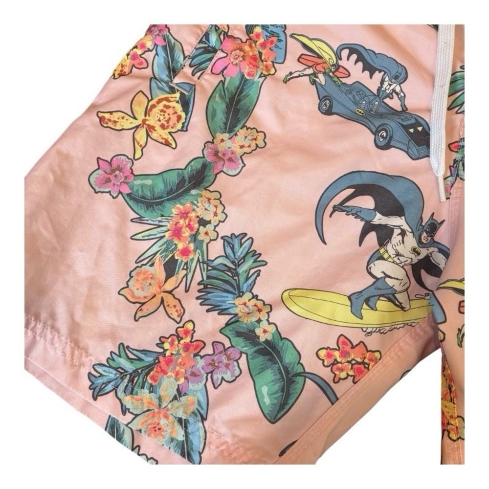 DC Comics Board shorts Batman Mens Swim Trunks Medium Pink Hawaiian Mesh Liner - Picture 3 of 6